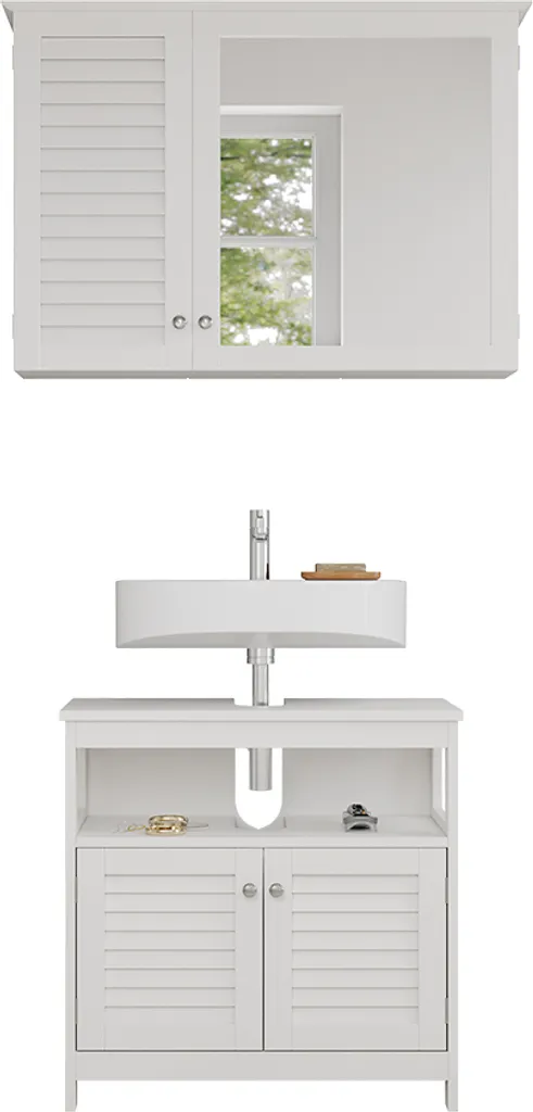 Ensemble meuble sous-vasque et étagère Vicco Riad Blanc pour salle de bain
