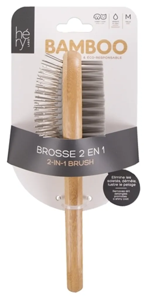 Brosse pour chien double face en bambou Hery Labo pour démêlage doux