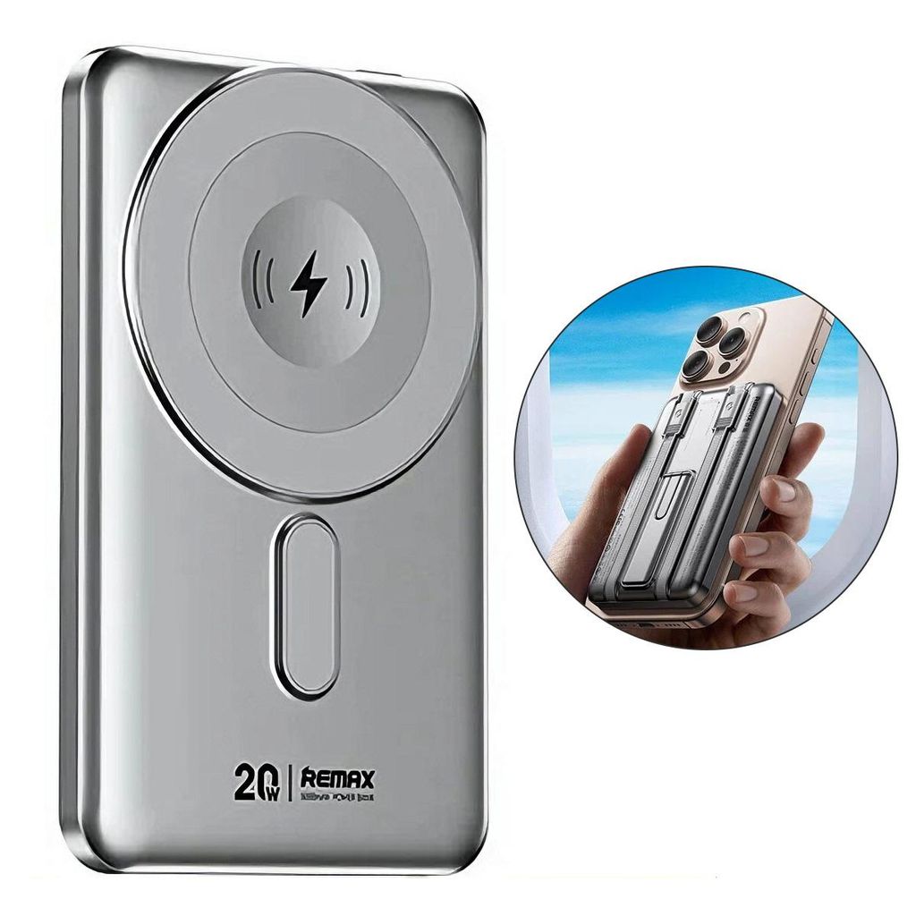 Powerbank 10000mAh mit 15W Wireless, 20W Schnellladung, Klappständer & integrierten Kabeln