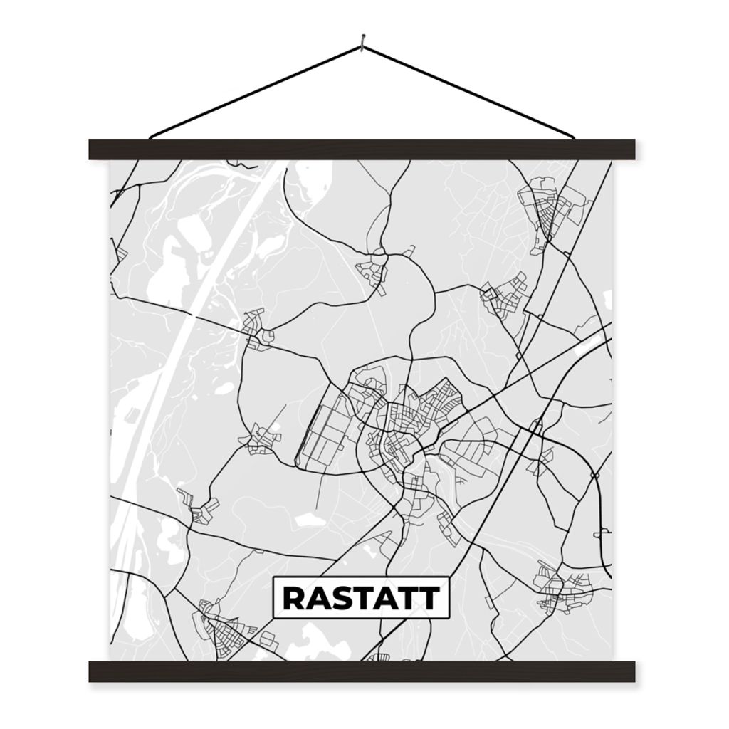 MuchoWow Textilposter Stadtplan - Karte - Deutschland - Karte 90x90 cm mit schwarzem Rahmen - Magnetisches