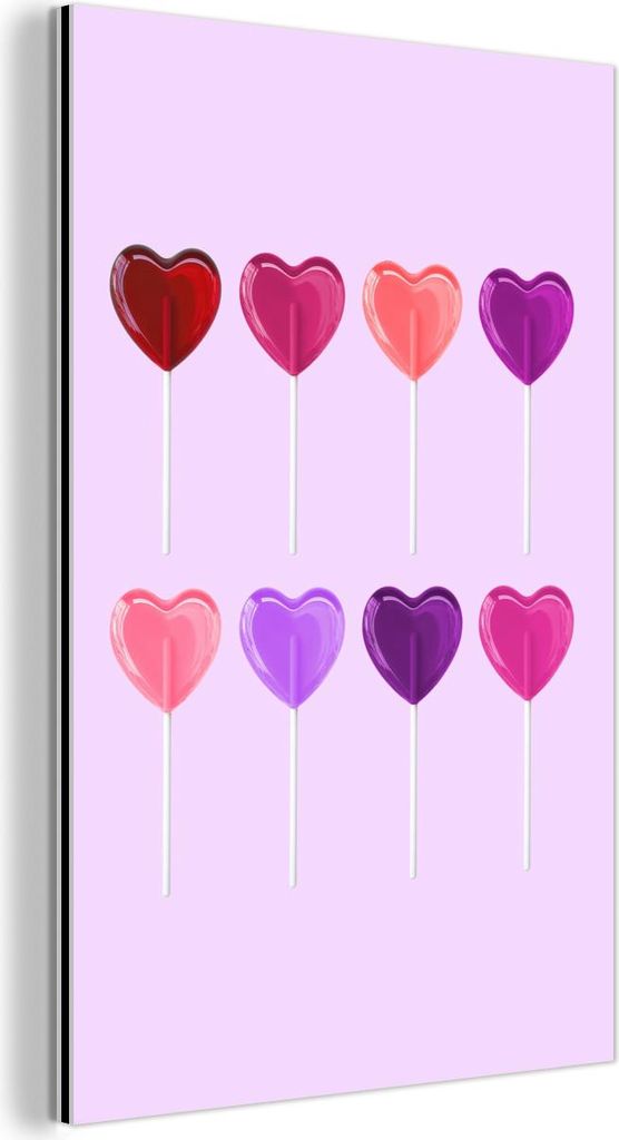 MuchoWow Wanddekoration Metall Metallbild Wandkunst 100x150 cm Lutscher - Herz - Rosa - Bonbon MuchoWow Aluminium Gemälde - Bild
