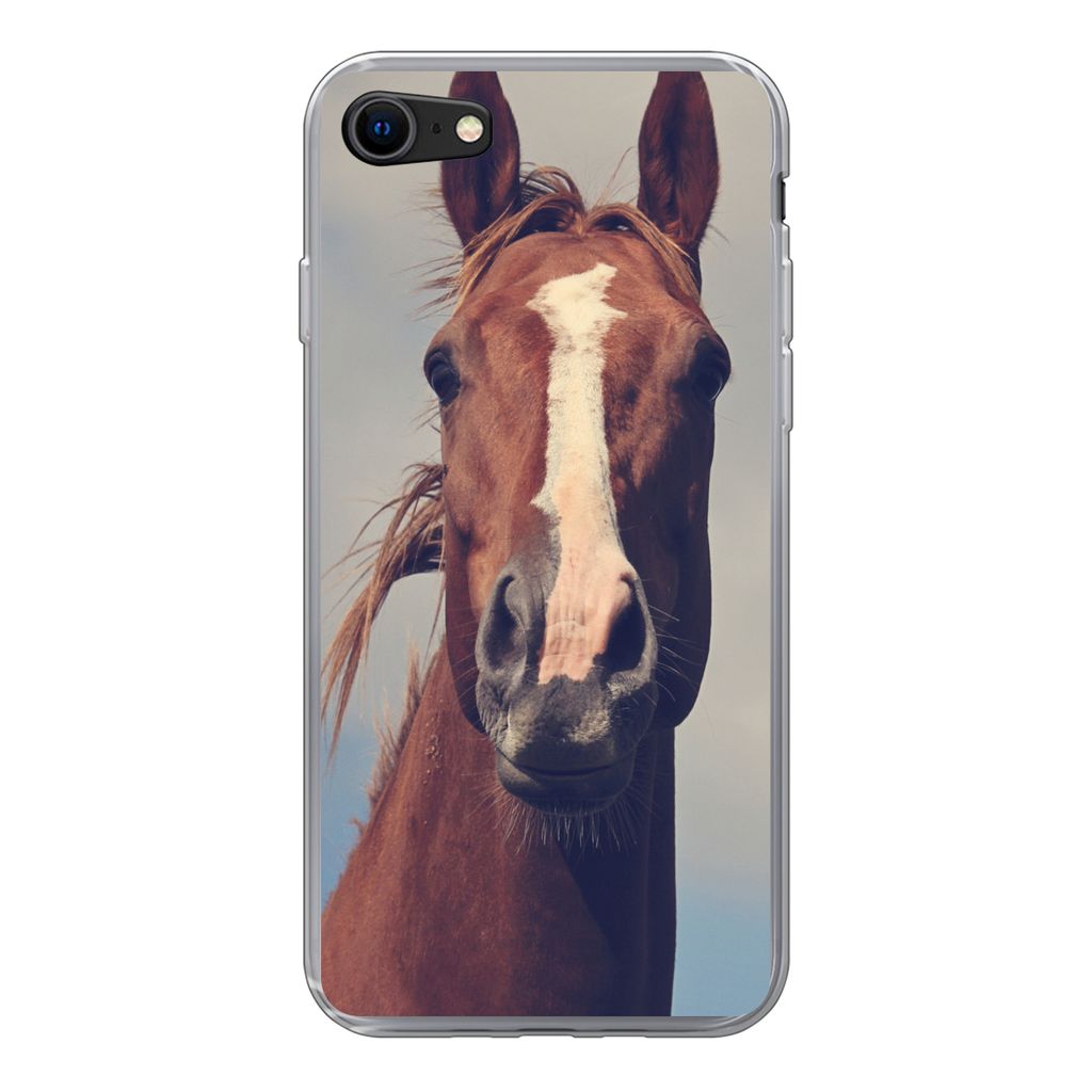 MuchoWow Handyhülle Schutzhülle Hülle für iPhone 8 Pferd - Wolken - Porträt Silikon Softcase Handy Hülle - Schutzhaube