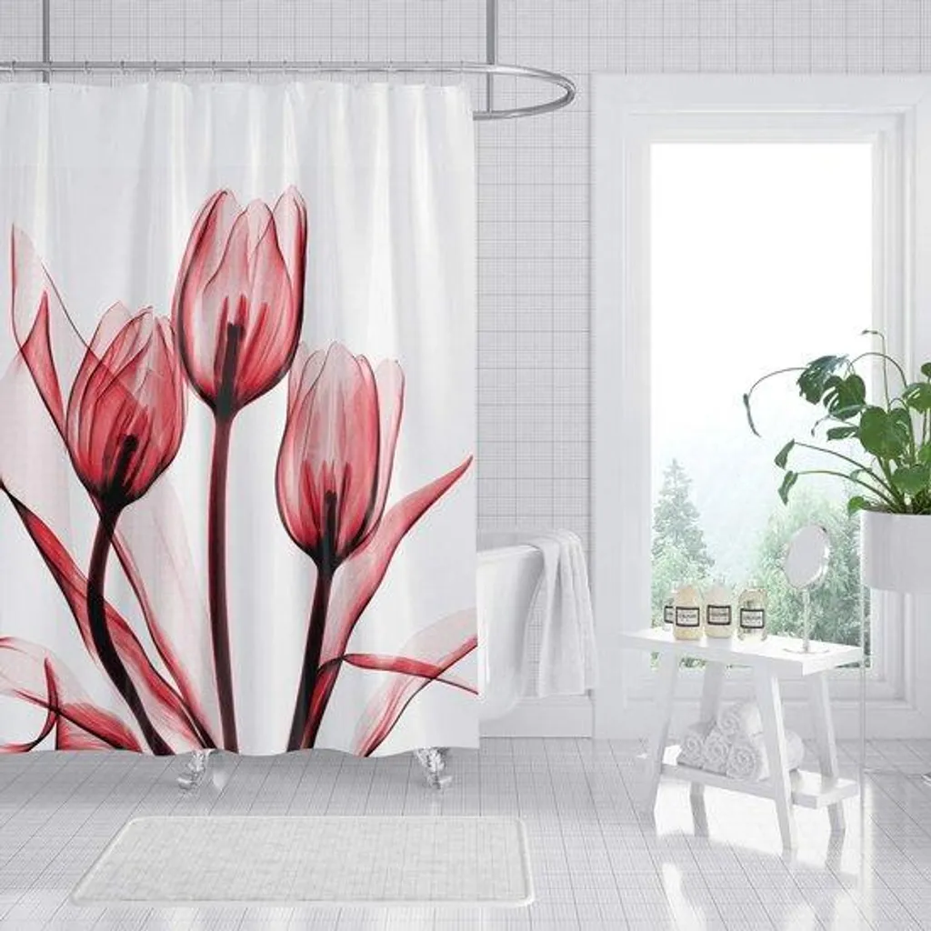 Rideau de douche rose lavable et anti-humidité pour douche et bain