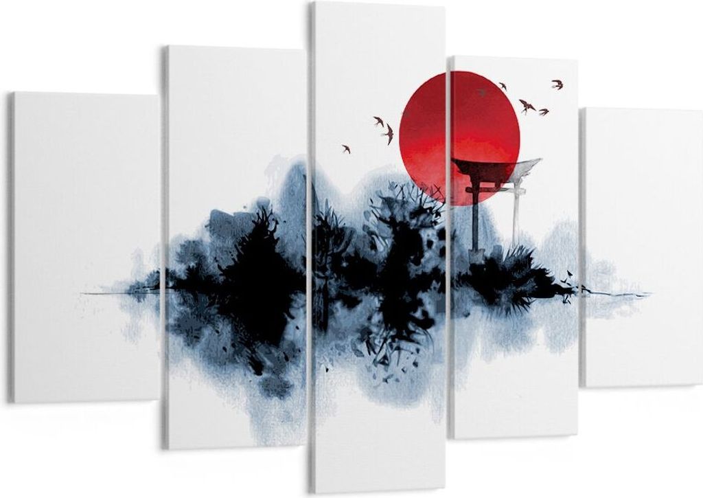 Bild auf Leinwand - Leinwandbild - 5 Teile - Rot Sonne Tor - 150x100cm - Wand Bild - Wanddeko - Wandbilder - Leinwanddruck - Bilder - Wanddekoratio...