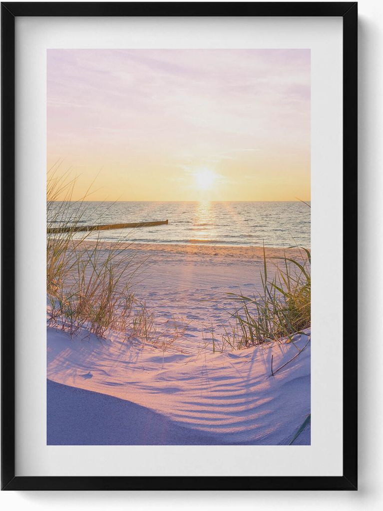 Polnisches Meer - Strand im Sonnenschein– Wandbild mit Rahmen – Gerahmtes Bild – Wanddekoration – 50x70 cm – Schwarz Rahmen