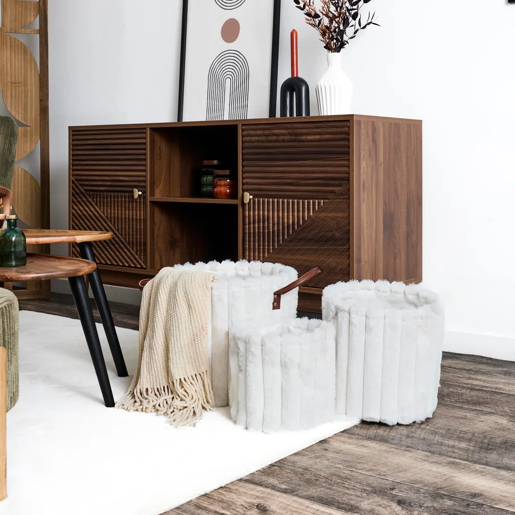 Panier rangement x3 en osier tressé pour étagère de salon
