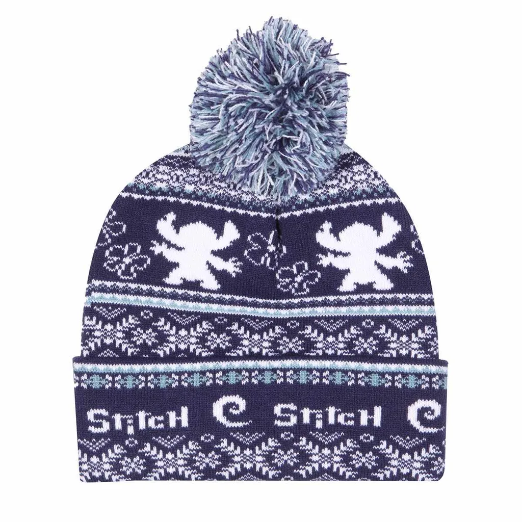 Bonnet Stitch Disney bleu chaud anti-froid pompon Fair Isle maille douce