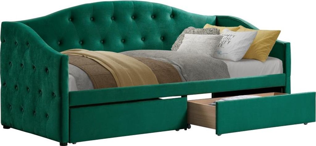 Kondela Zaska Einzelbett mit Stauraum 90x200 cm – grün (Samt)