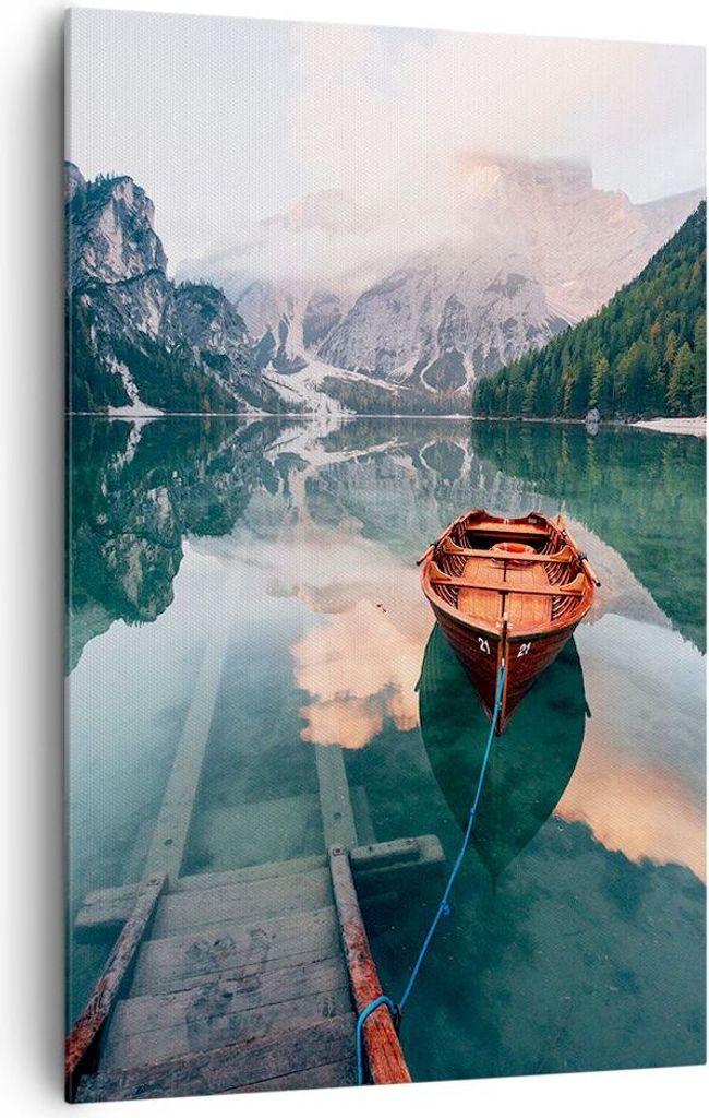 Bild auf Leinwand - Leinwandbild - Einteilig - See Berg Tal - 80x120cm - Wand Bild - Wanddeko - Wandbilder - Leinwanddruck - Kunstdruck - Wanddekor...