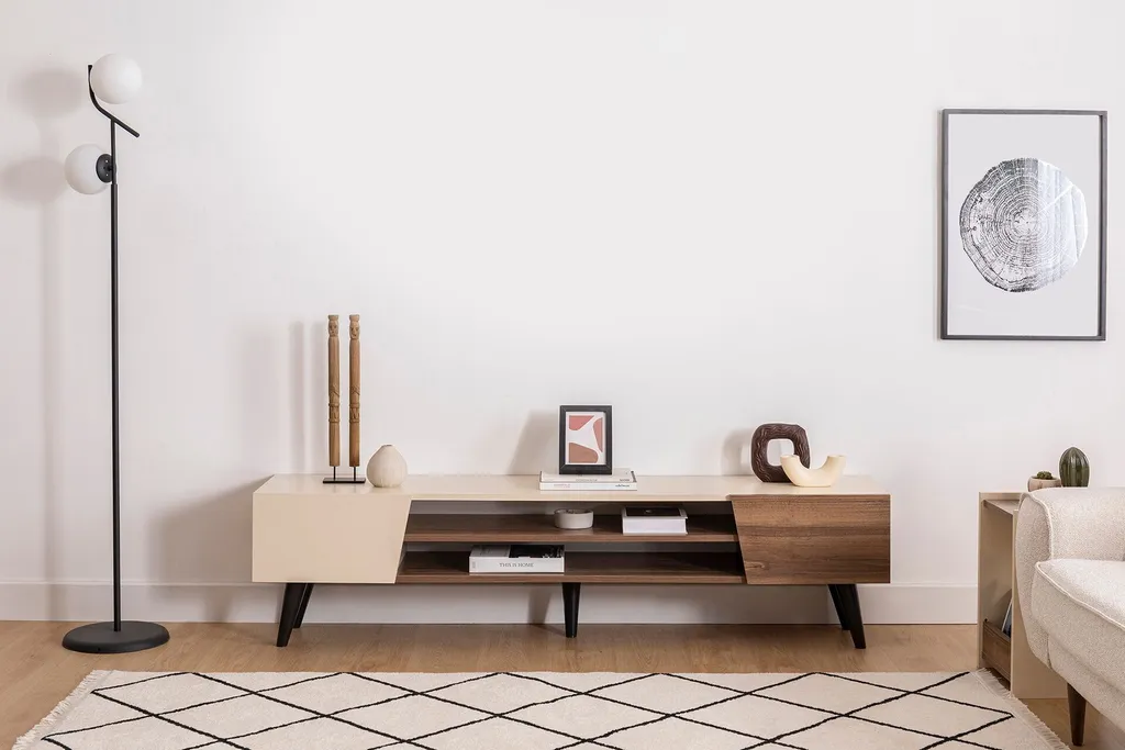 Meuble TV Clark Noyer 180x37x45 cm en Mélaminé Haute Résistance