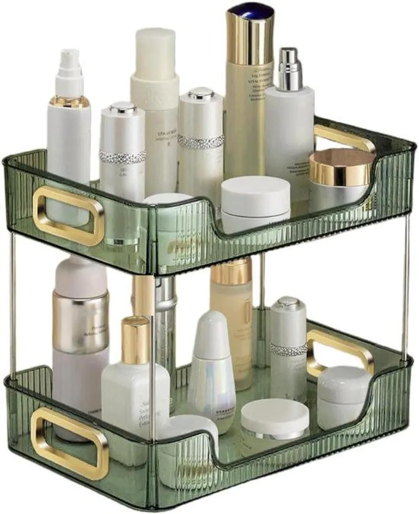 Rangement cosmétique vert 2 pièces pour étagère de salle de bain chic