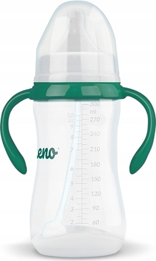 A baby bottle with handles and a nipple.