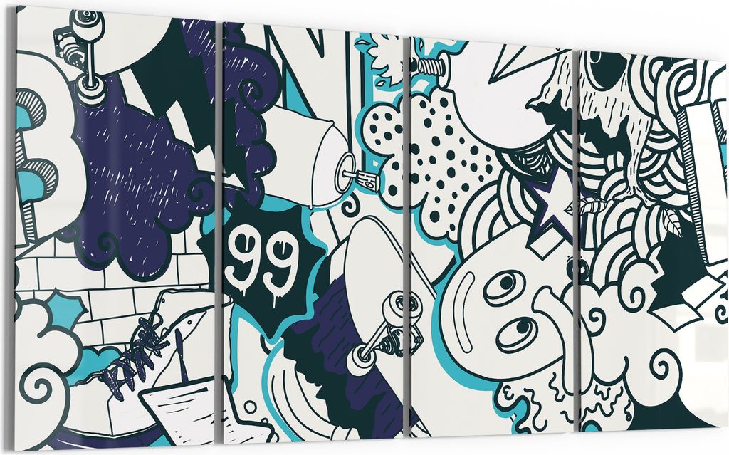 DEQORI Glasbild Echtglas 4x30x60 cm 'Urbaner Doodle-Mix' Wandbilder XXL groß