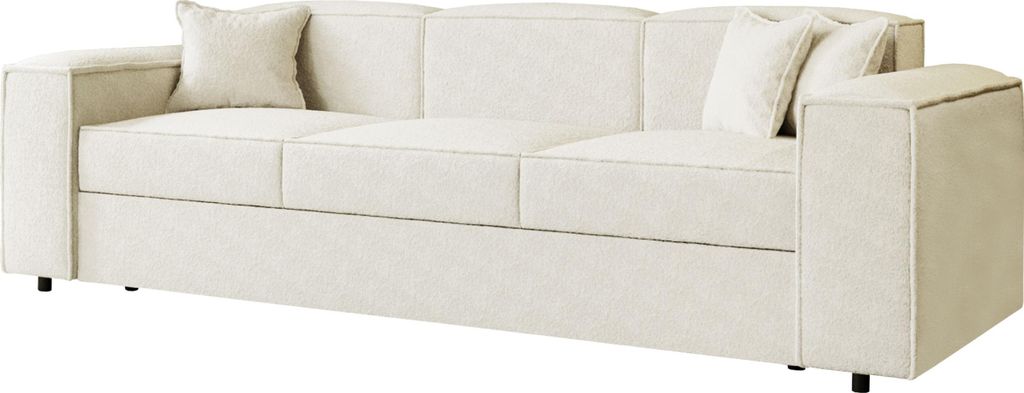 MIRJAN24 Schlafsofa Santos Boucle, Polstersofa mit Schlaffunktion, Polsterlehnen fest montiert, Kissen-Set (Farbe: Coral 15)