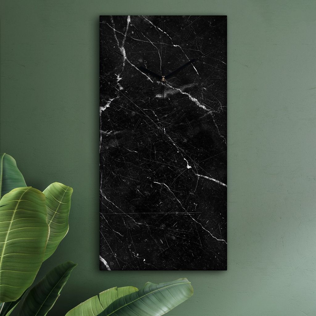 Wohnzimmer Leinwand Uhr Geräuschlos Küche 30x60 Schwarzer, Marmor, Textur, schwarze Zeiger