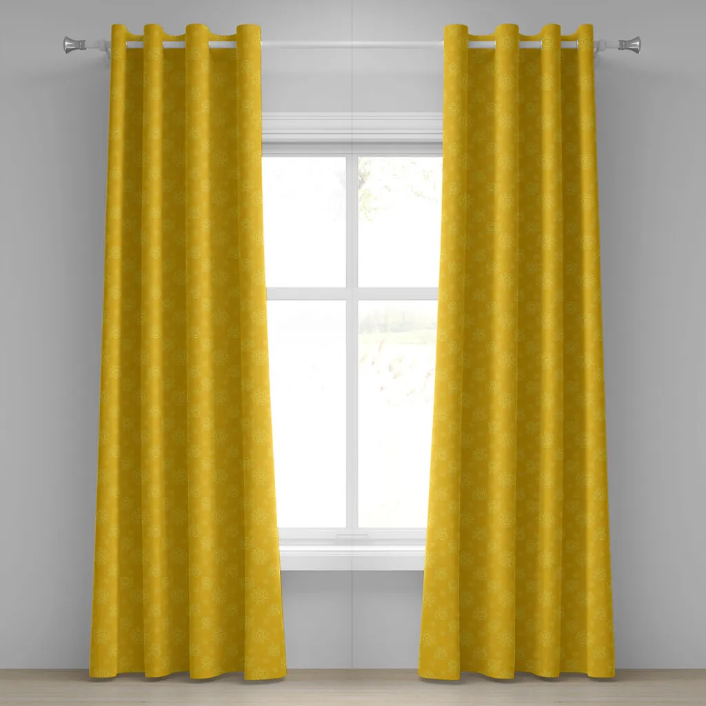 Rideau Jaune à Motif Soleil Dessiné Main, Tissu Premium 280 cm x 175 cm