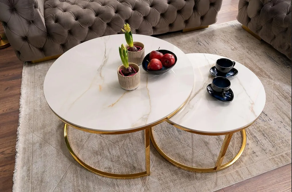 Table basse blanche et dorée JONES 80 avec finitions de qualité - 6