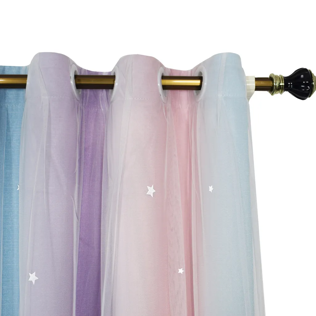 2 Pezzi Tende Oscuranti Stelle Camera Letto Blu Viola 1,3x2,15 m