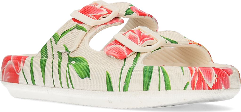 LAURA VITA Pantolette EVA Material weich mit 2 verstellbaren Schnallen rose/rosa/rot/beige/grün bunt Blumenmuster Größe 36 EU