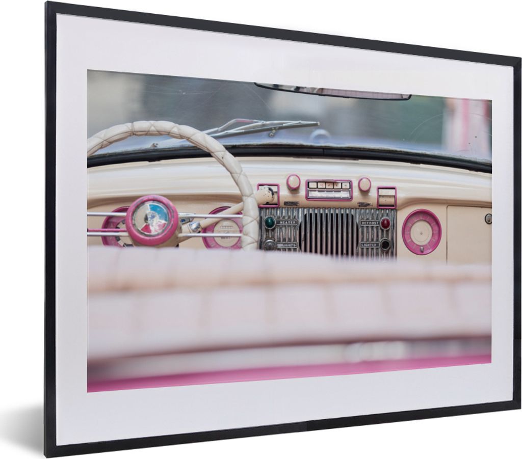 MuchoWow MuchoWow Gerahmtes Poster Auto - Retro - Rosa 40x30 cm - Poster mit zchwarzem Bilderrahmen - Bilderrahmen - Poster im Rahmen