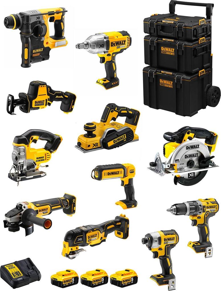 DeWALT Kit DWK1102 (DCD796+DCH273+DCG405+DCF887+DCF899H+DCS331+DCS391+ DCS355+DCP580+DCS369+DCL050+ 3x5,0Ah +DCB115 +Caddy 3en1)