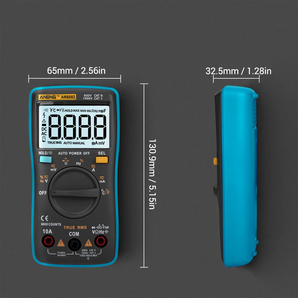 Multimètre Numérique True RMS 6000 Counts avec Testeur de Diode et AC/DC