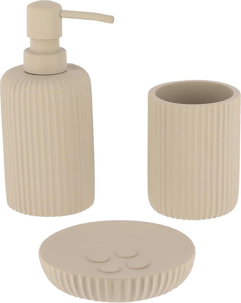 Becherset seifenspender und seifenschale aus gestreiftem polyresin - taupe - Tendance