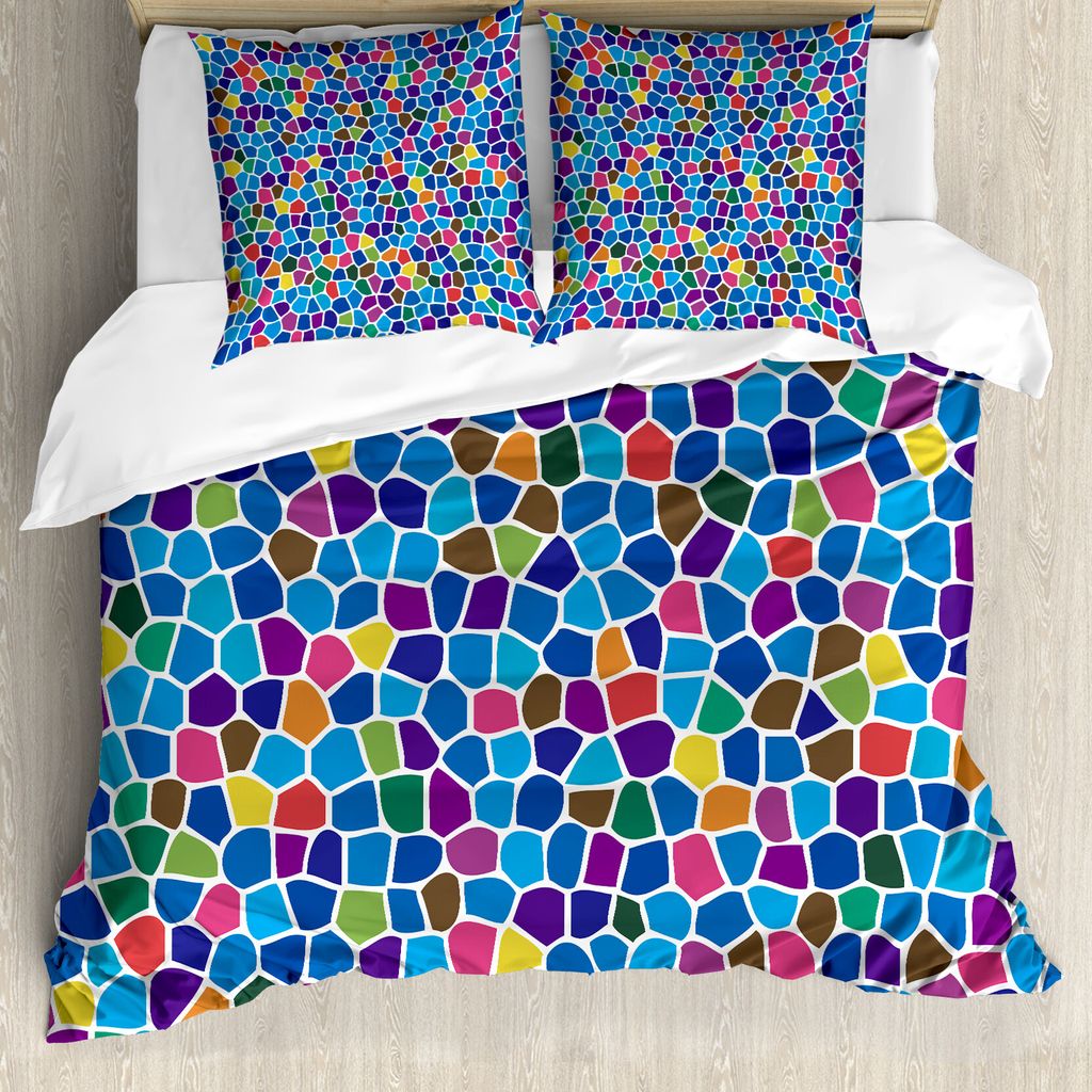 ABAKUHAUS Modern Bettbezug, Vivid Mosaik-Entwurf, Milbensicher Allergiker geeignet mit Kissenbezügen, 200 cm x 200 cm - 80 x 80 cm, Mehrfarbig