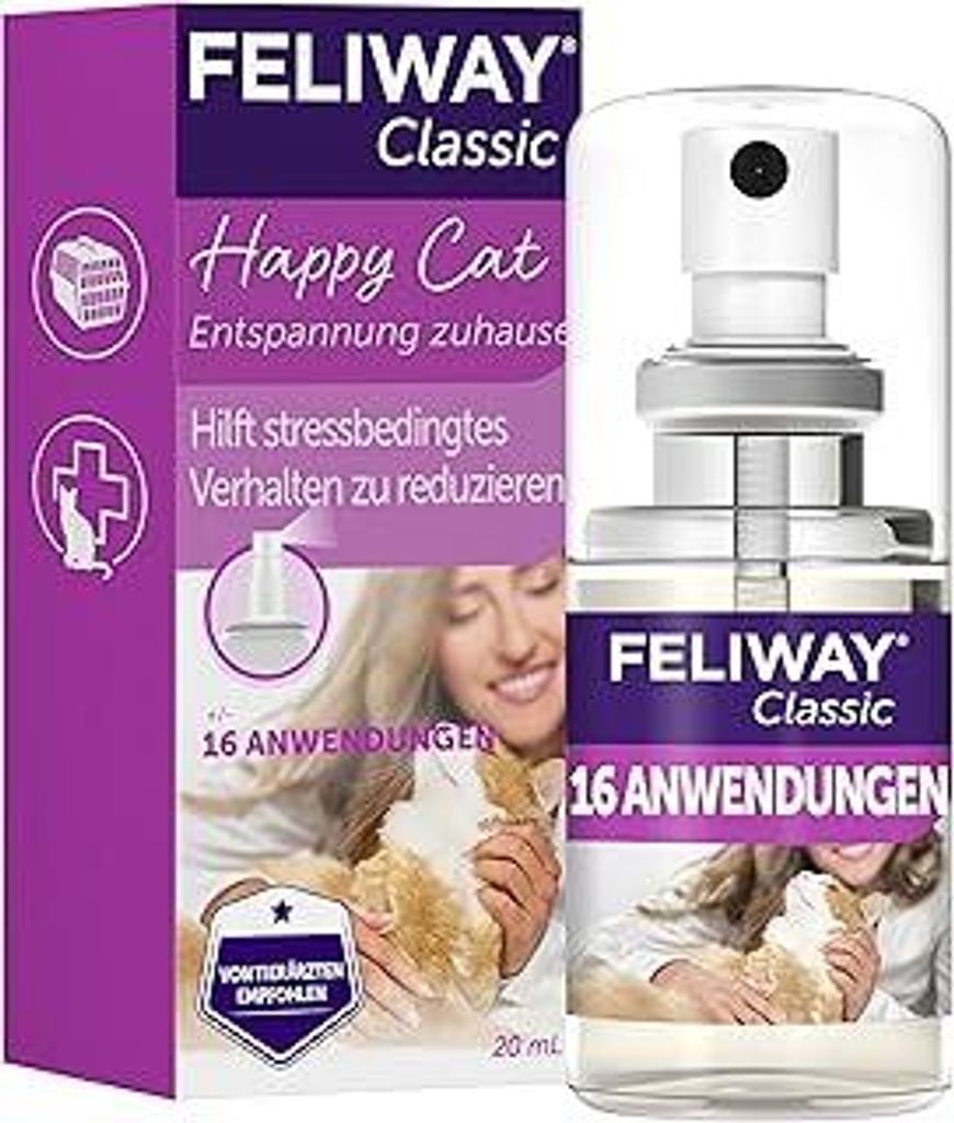 FELIWAY Classic Spray | Pheromone Katzen | 20 ml Spray gegen Stress | Für mehr Entspannung beim Autofahren | Für Zuhause und auf Reisen | 16 Anwe...