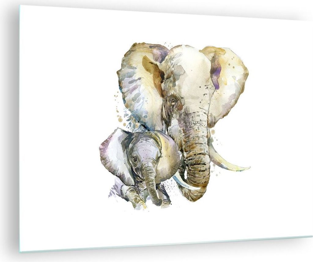 Bilder auf glas - Elefanten tier safari afrika - 70x50cm - Glasbilder - Wandbilder - Kunstdruck - zum Aufhängen bereit - Wanddekoration aus Glas -...
