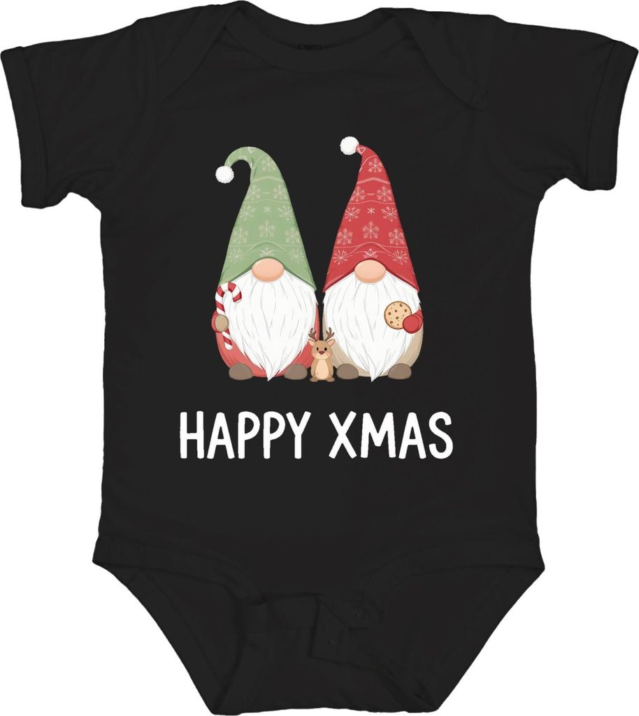 Weihnachtswichtel HAPPY XMAS niedlich Wichtel Zuckerstange Gnome Unisex Baby Body, Schwarz, 12/18