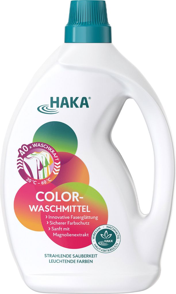 HAKA Colorwaschmittel 2l Flüssigwaschmittel für Buntwäsche, ohne Aluminium