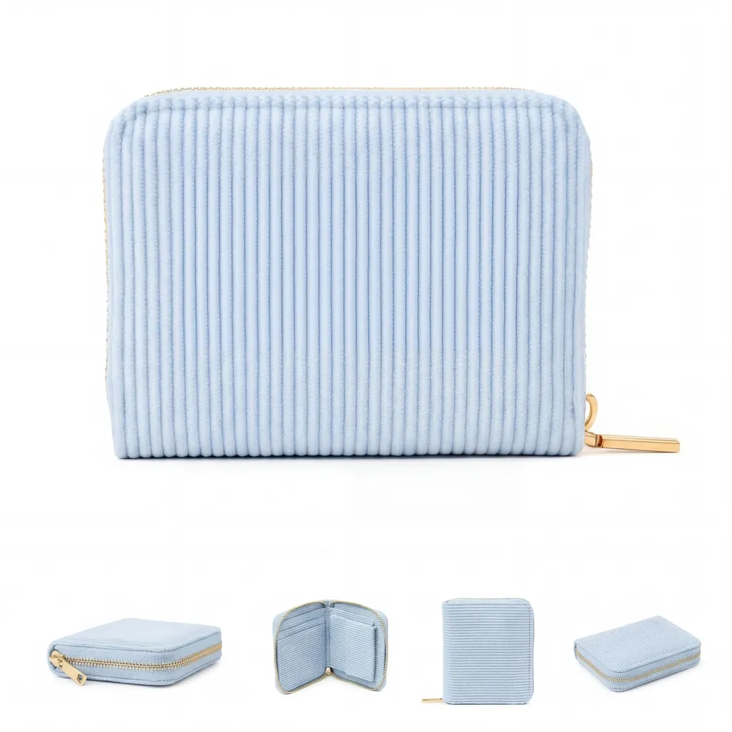 Porte-monnaie compact velours bleu clair : fini le désordre en sac