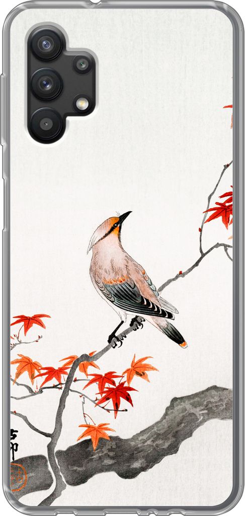 MuchoWow Handyhülle Schutzhülle Hülle für Telefoonhoesje Samsung Galaxy A32 5G Japanischer Ahorn - Skandinavisch - Vogel - Zweig Silikon Soft...