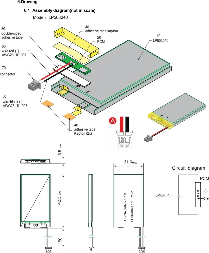 Batterie Rechargeable Li-Po 3,7V 550mAh pour Modélisme et Robotique