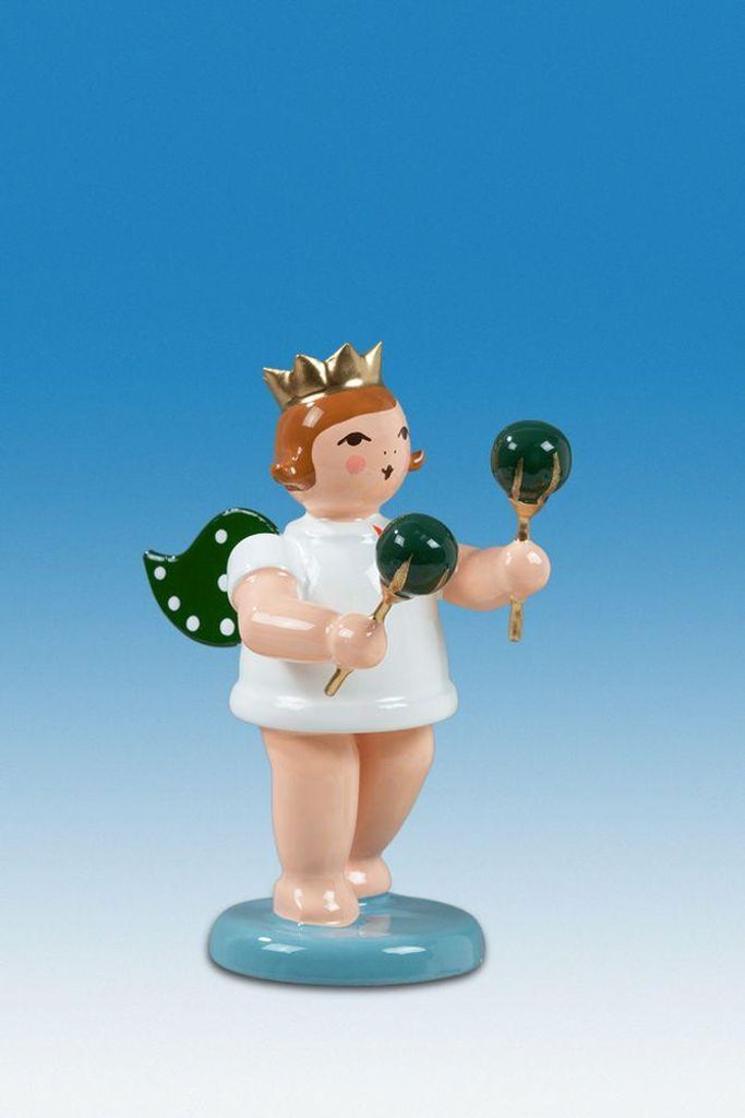 Holzfigur Engel mit Maracas und Krone Höhe 6cm NEU