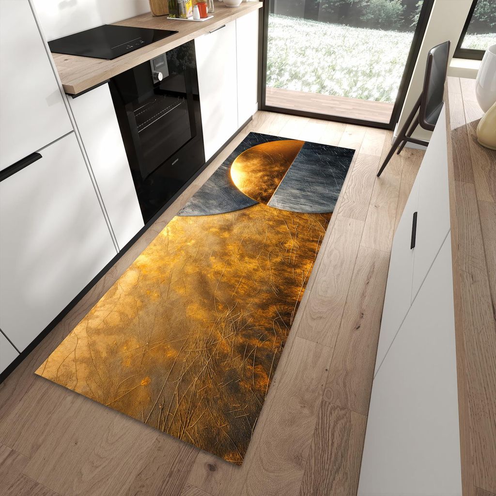 Küchenteppich 90x240cm rutschfest & abwischbar PVC Läufer - Kreise von Abstrakte
