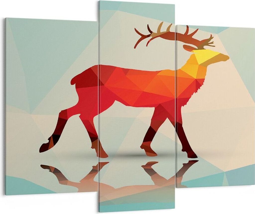 Bild auf Leinwand - Leinwandbild - Hirsch Illustration modern Grafik - 130x100cm - Wand Bild - Wanddeko - Leinwanddruck - Bilder - Kunstdruck - Lei...