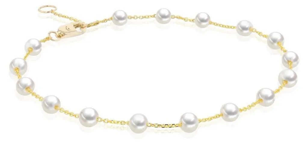 Bracelet Or Jaune 585 serti de Perles de Culture Blanches 3-4 mm Luna