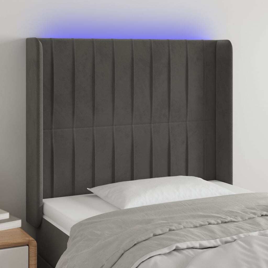 "2026 Promotion" LED Kopfteil - fürs Schlafzimmer - Dunkelgrau 93x16x118/128 cm Samt - Bettkopfteil CC6143
