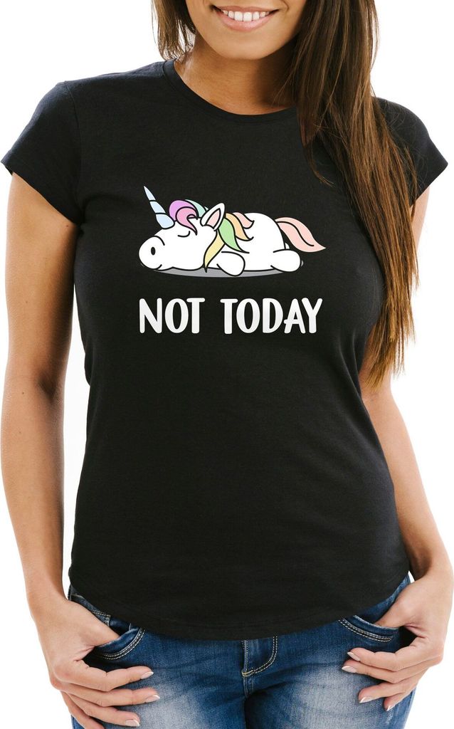 Lustiges Damen T-Shirt Not Today Chillen Fun-Shirt Moonworks Einhorn schwarz S