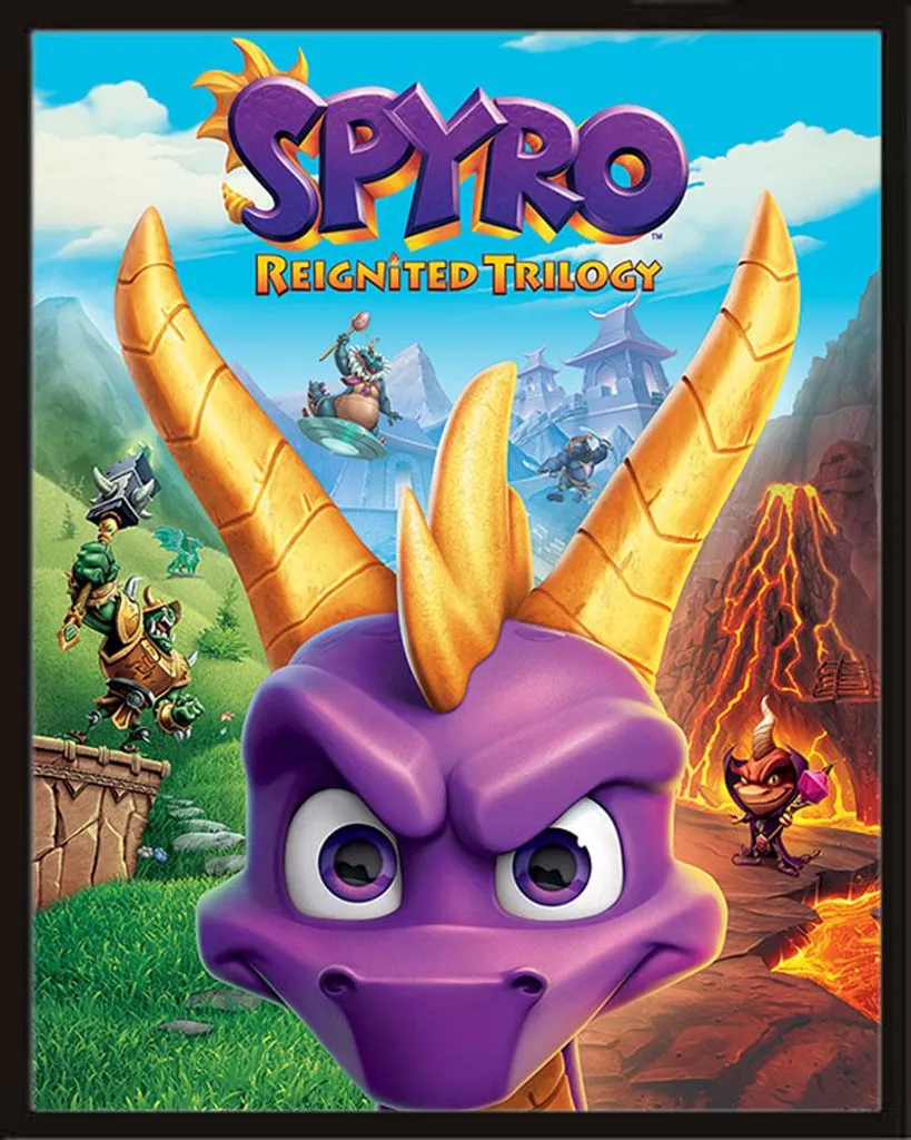 Spyro Mini Poster con Cornice Shinsuke Nera - Arte Gaming PS1 Originale