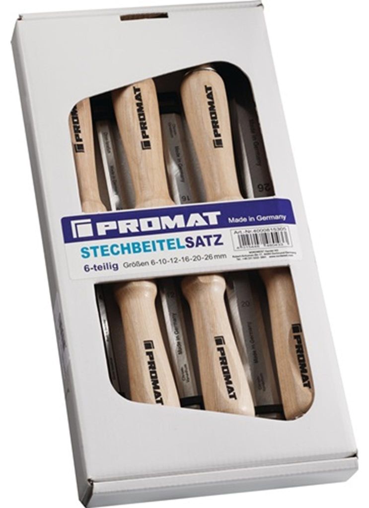 Stechbeitelsatz 6,10,12,16,20,26mm Weißbuchenh.Ulmer Form Produktbild 