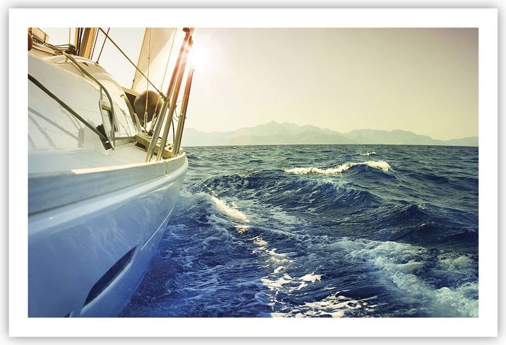 Poster - Poster ohne Rahmen - Yacht Segelboot Sonne - 91,5x61 cm - Wand Bild - Wanddeko - Wandbilder - Kunstposter - Wandposter - Bilder - Kunstdru...
