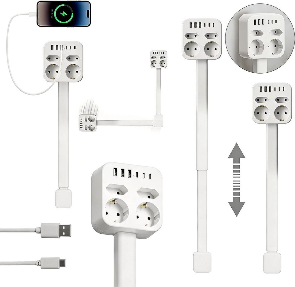 Steckdosenleiste mit USB, 4 Steckdosen + 3 USB-C & 3 USB-A, Produktbild 
