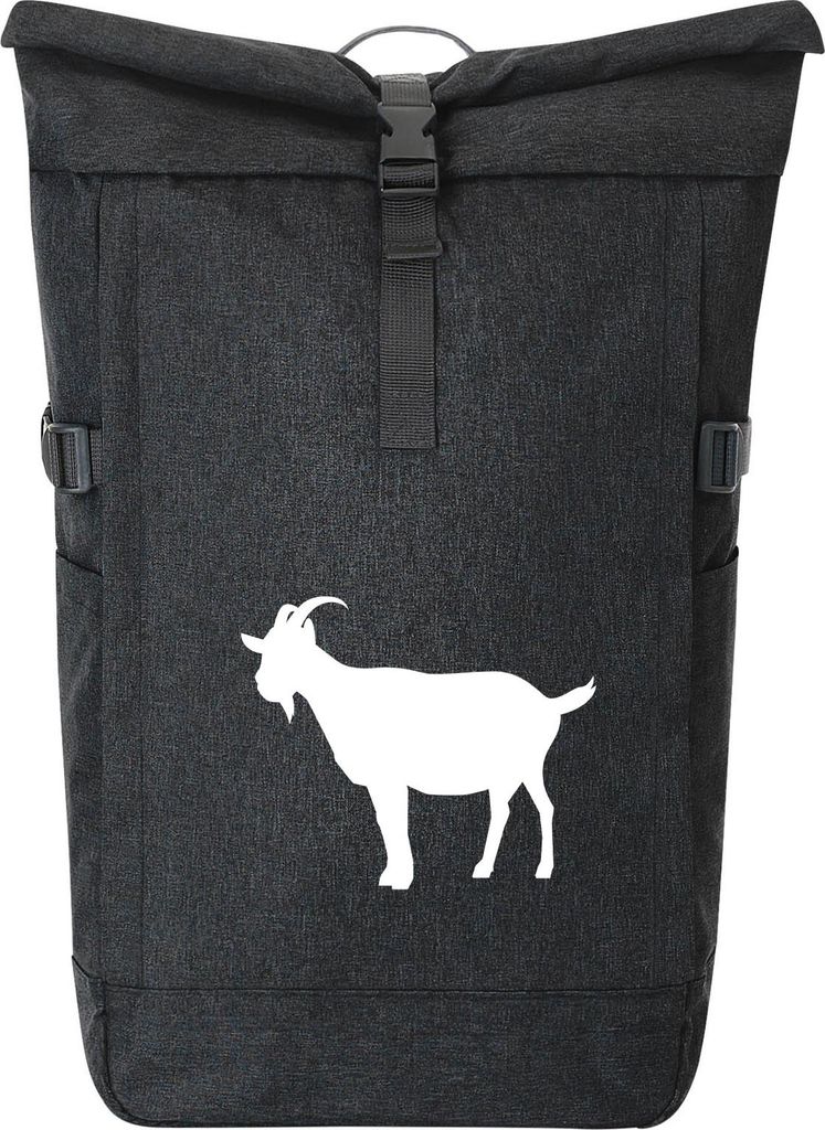 Huuraa Kurierrucksack Ziege Silhouette 30-44 Liter Black Melange Fairtrade Rolltop Rucksack Geschenkidee