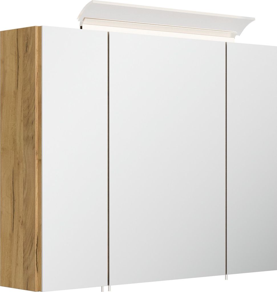 Badezimmer Spiegelschrank 3-türig LED-Lampe 80 cm Eiche Produktbild 