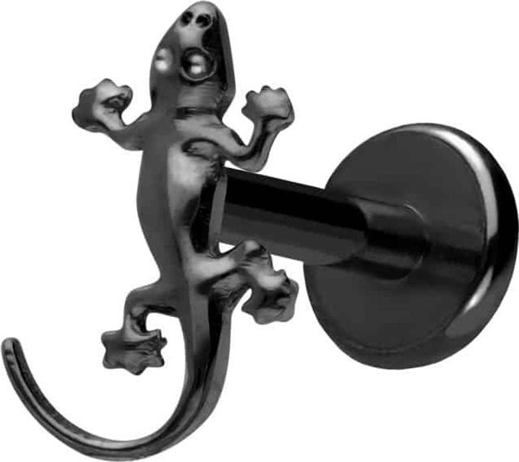 Ohrpiercing, Nasenpiercing Titan Labret mit Push Fit GECKO Schwarz Stablänge: 7mm | Stabstärke: 1,2mm