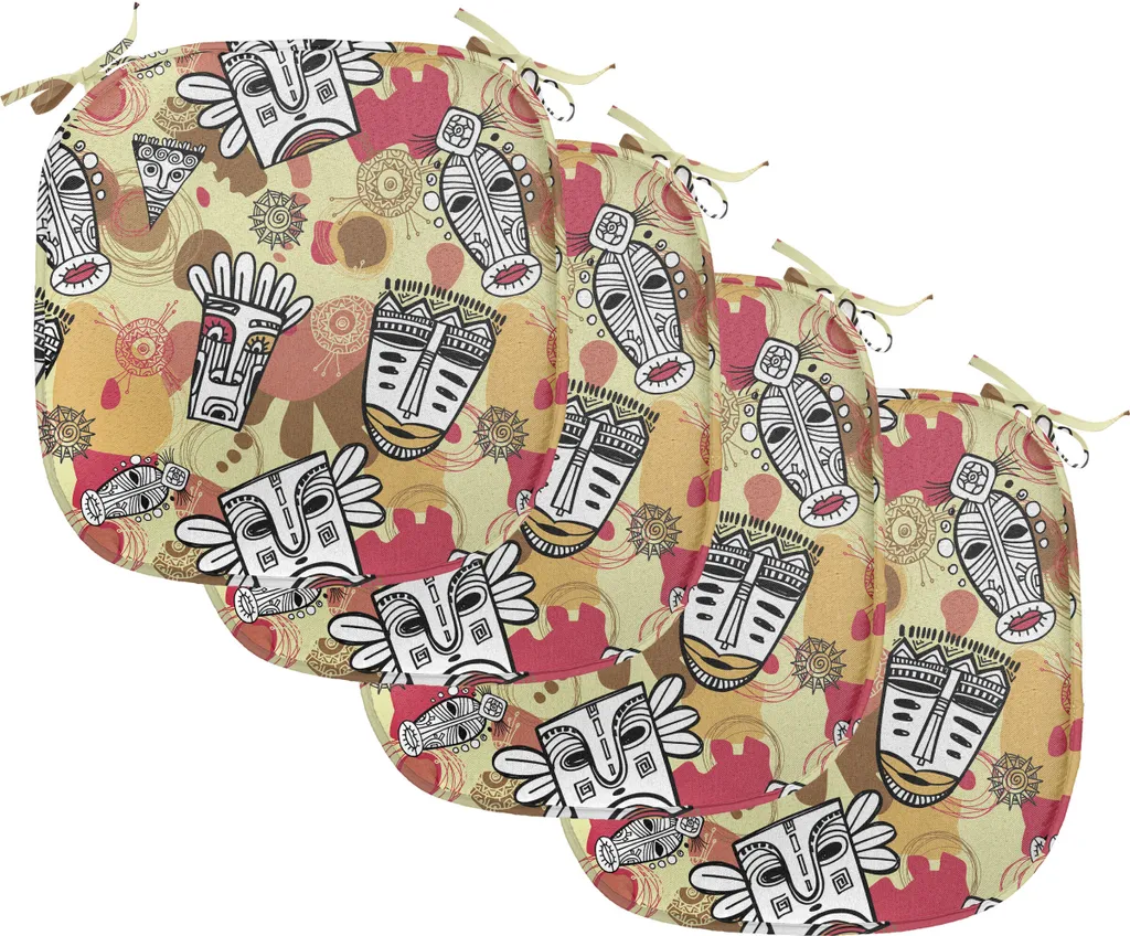 Coussins de Chaise Déperlants avec Attaches 40 cm Design Masques Kaki