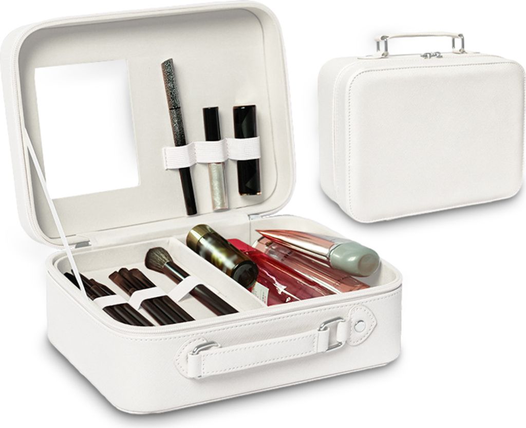 Reise-Make-up-Koffer mit Spiegel šC unterteilbarer Kosmetik-Make-up-Zugkoffer, wasserdichte PolyurethanSchale, tragbare Aufbewahrung fuer Damenkos...